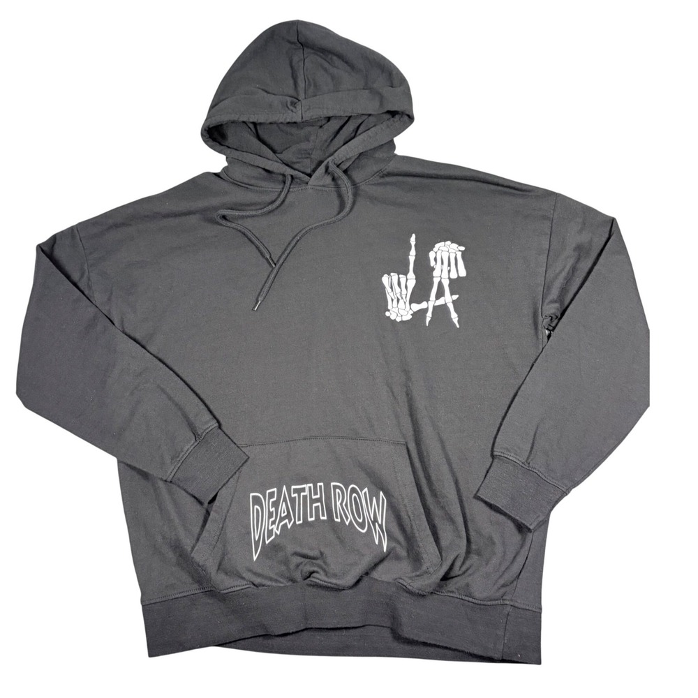 Death Row Records LA Skeleton Hand Graphic Hoodie Mens Medium Black 1991 Hip Hop